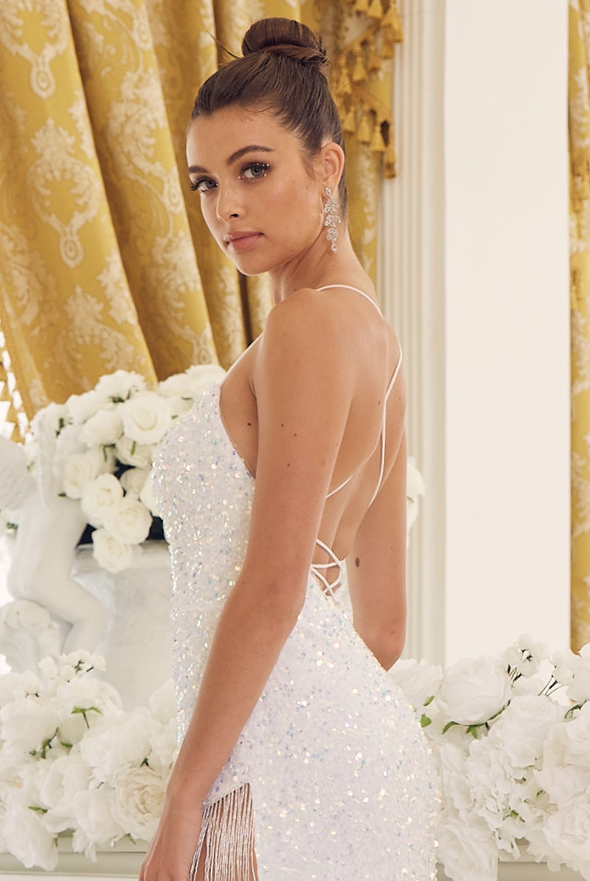 Embroidered Lace Spaghetti Straps Deep Side Slit Long Evening Dress NXT1209-Prom Dress-smcfashion.com