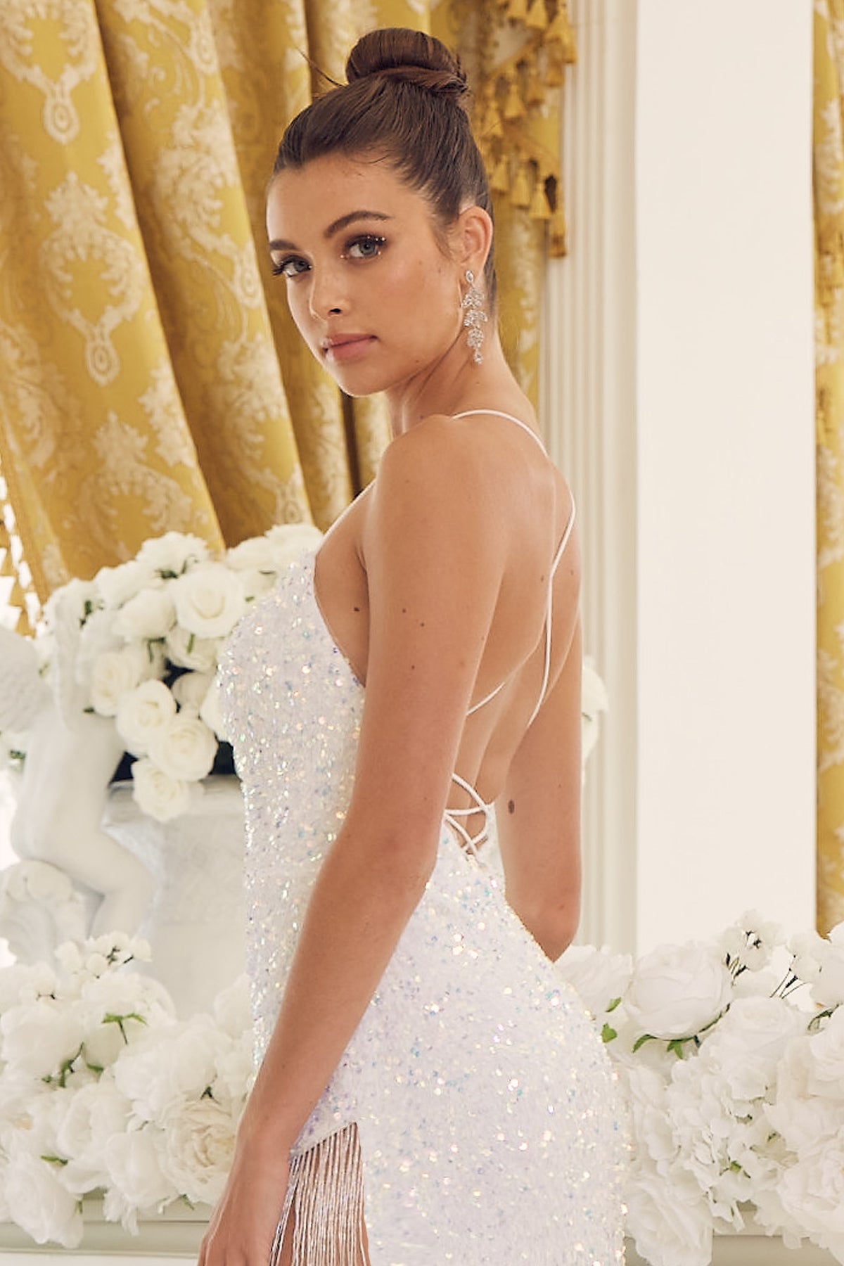 Embroidered Lace Spaghetti Straps Deep Side Slit Long Evening Dress NXT1209-Prom Dress-smcfashion.com