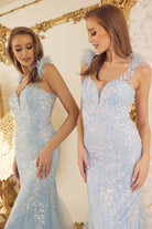 Illusion Sweetheart Straps Mermaid Feather Embellished Long Prom Dress NXT1208-Prom Dress-smcfashion.com