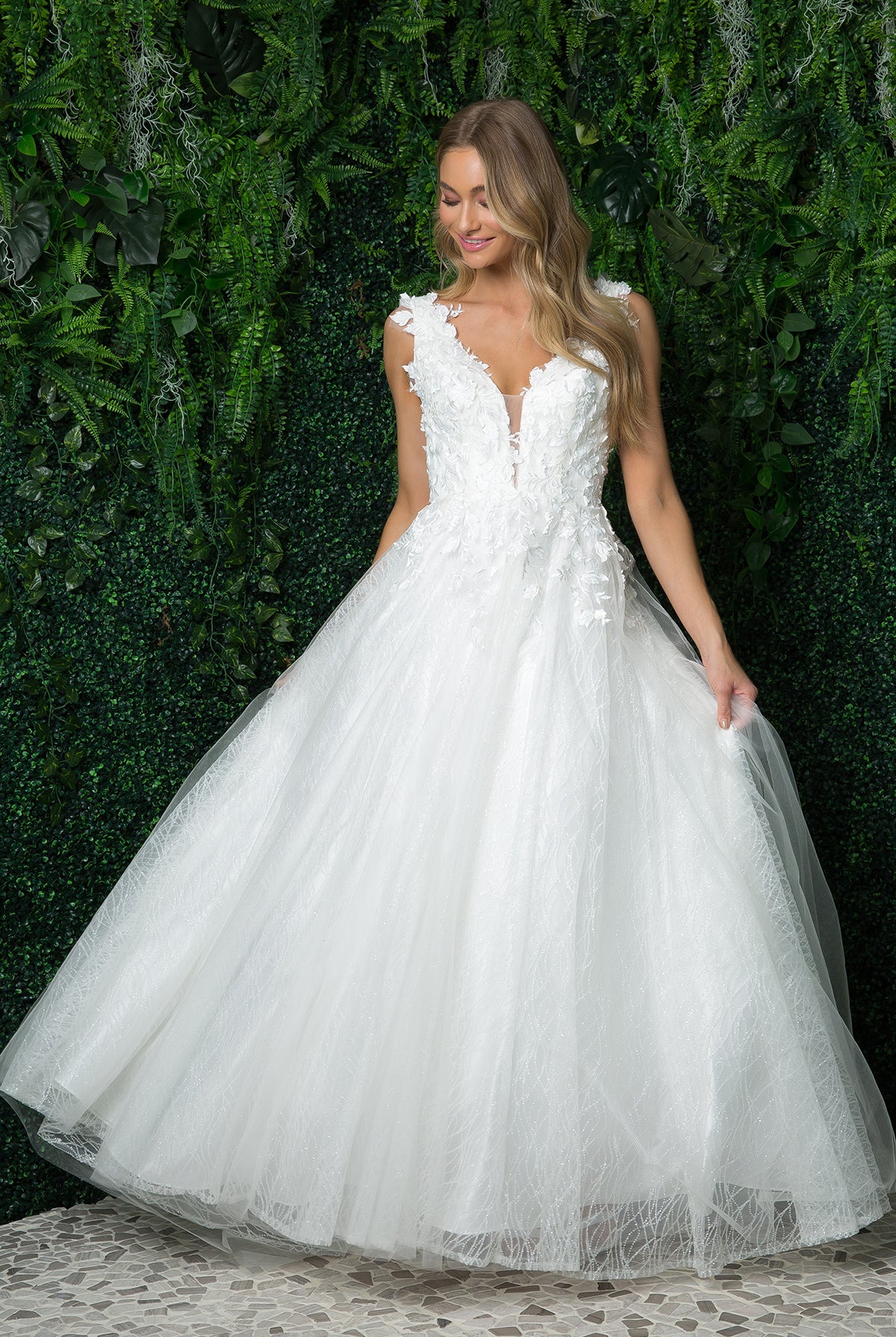 Deep V-Neck Open V-Back Long Wedding Dress NXJR930-Wedding Dress-smcfashion.com