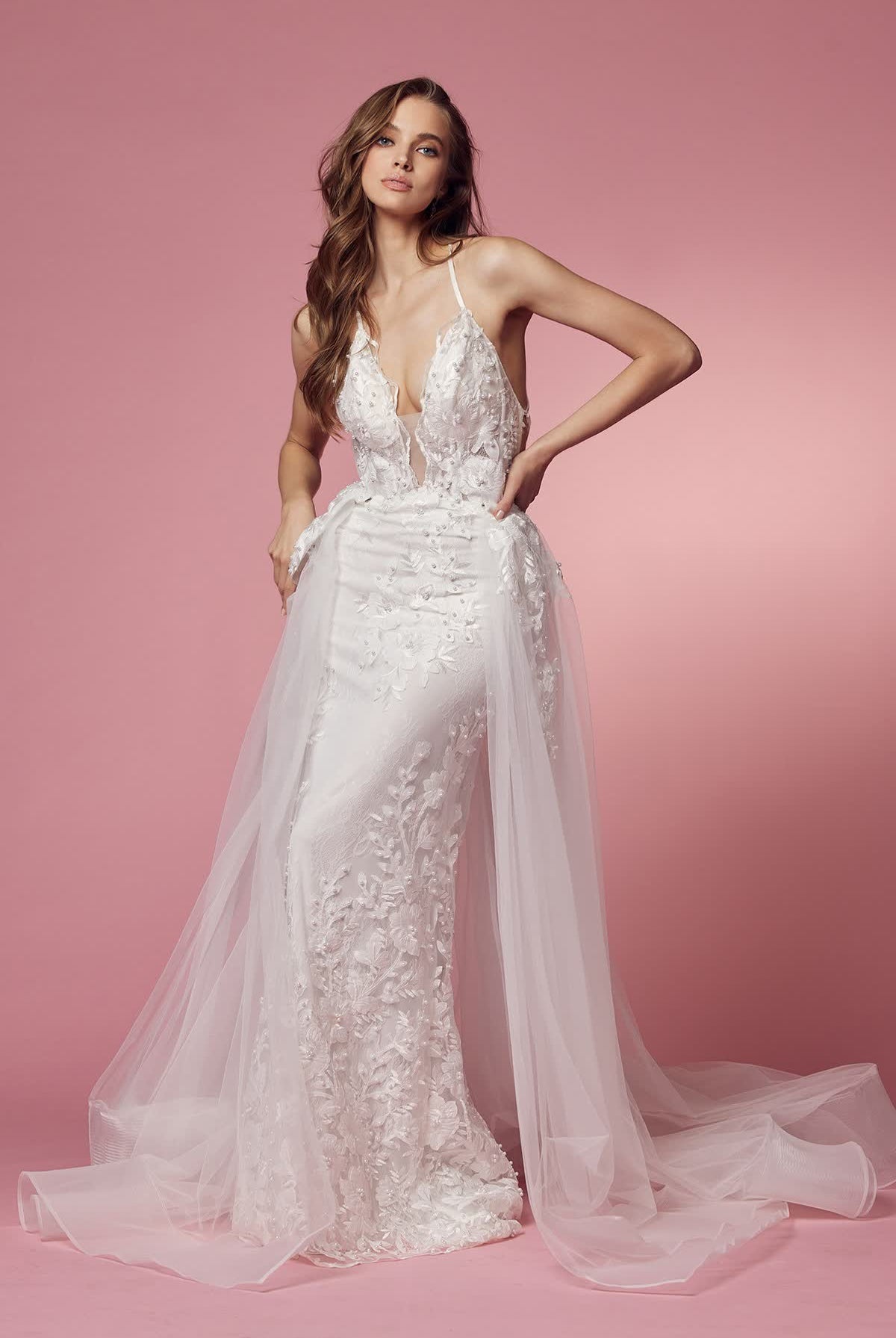 Lace & Beads Embroidered Mermaid Long Wedding Dress NXF485W-Wedding Dress-smcfashion.com