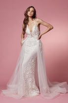 Lace & Beads Embroidered Mermaid Long Wedding Dress NXF485W-Wedding Dress-smcfashion.com