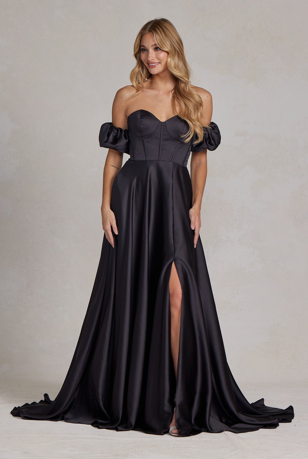 Off Shoulder Sweetheart Satin Side Slit Long Prom Dress NXK1122-Prom Dress-smcfashion.com