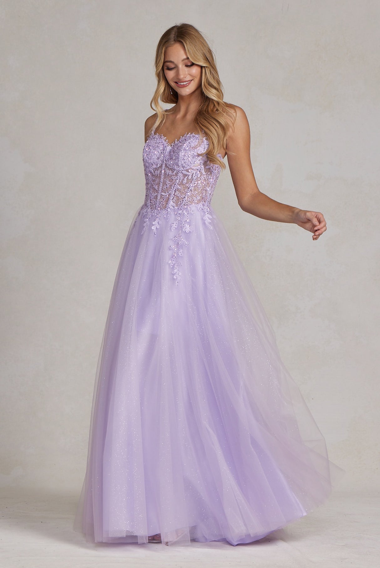 Embroidered Beads Sheer Bodice A-Line Long Prom Dress NXF1087-Prom Dress-smcfashion.com