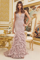 Ruffled Skirt Open Corset Back Mermaid Long Prom Dress NXC1111-Prom Dress-smcfashion.com