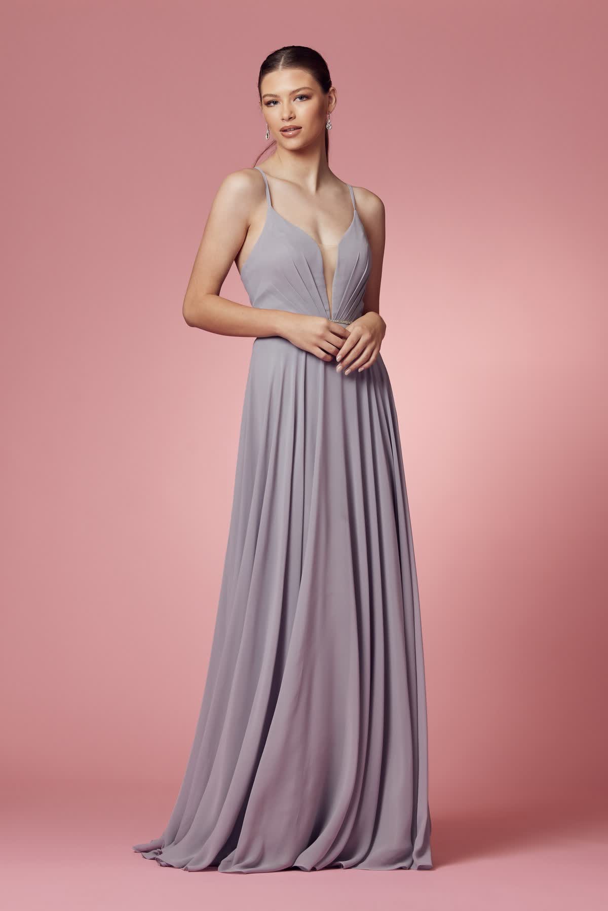 Sleeveless Tulle Simple V-Neck Chiffon Long Bridesmaid Dress NXR416-Bridesmaid Dress-smcfashion.com