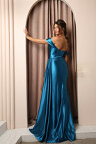 Off Shoulder Satin Open Back Long Evening Dress NXE1043-Evening Dress-smcfashion.com