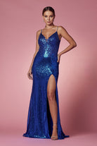 Embellished Sequin Illusion V-Neck Long Prom Dress NXS1016-Prom Dress-smcfashion.com