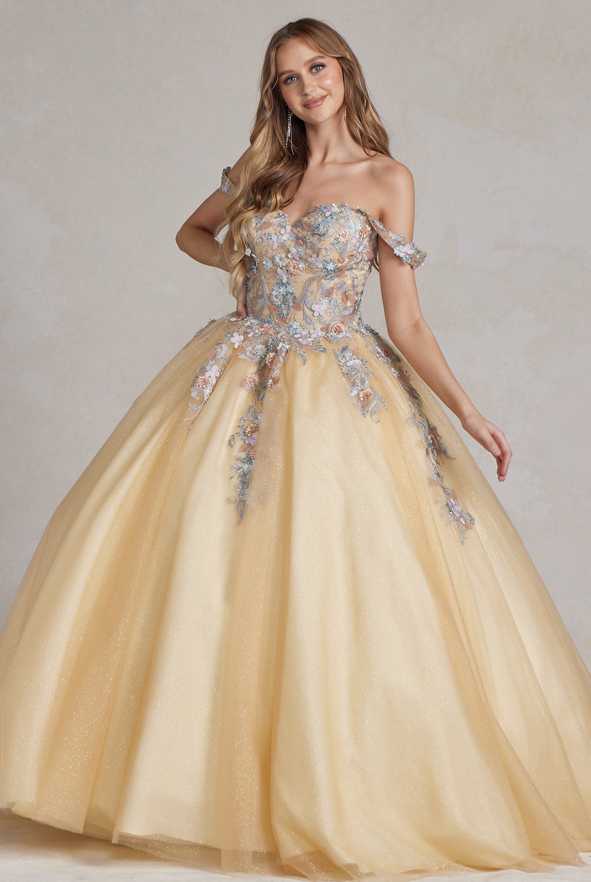 Off Shoulder Embroidered Lace Bodice Long Quinceanera Dress NXJU809-Quinceanera Dress-smcfashion.com