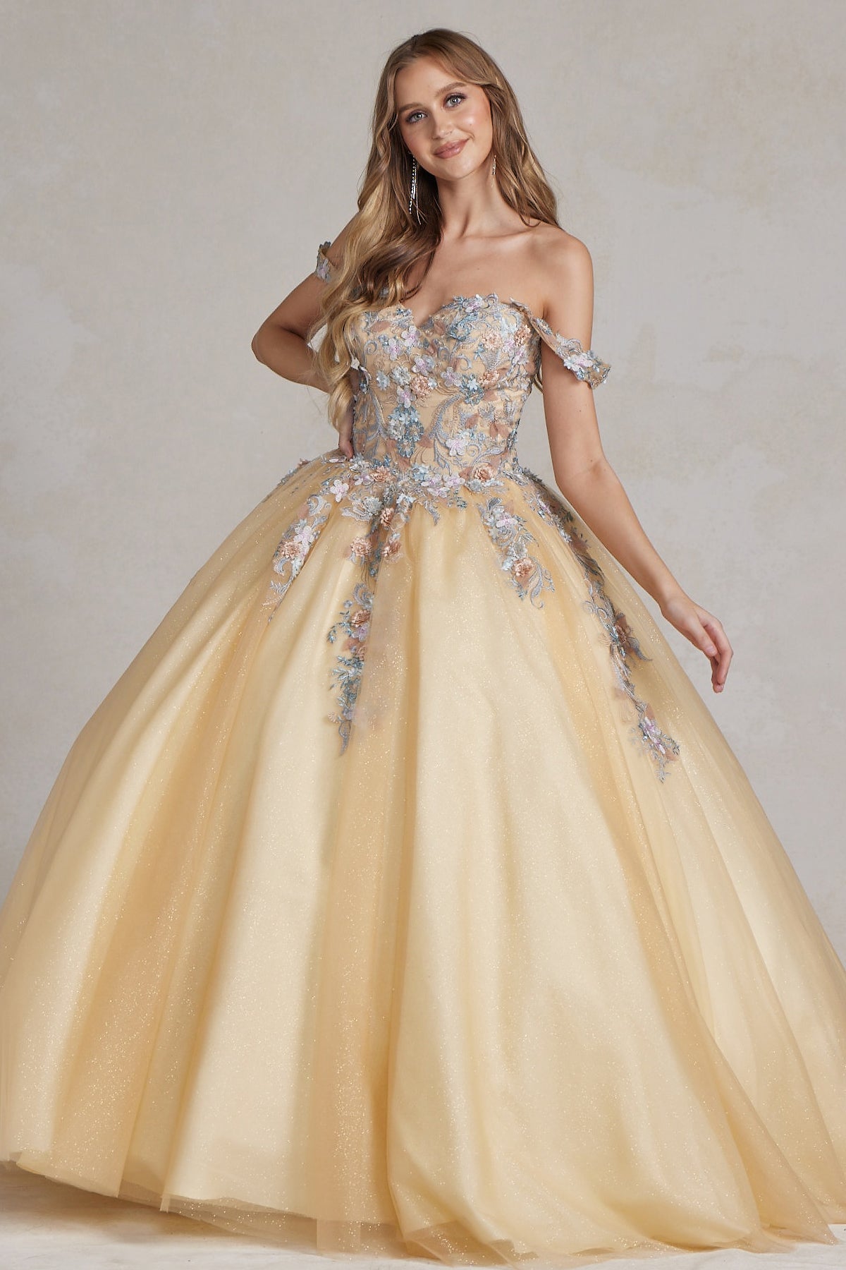 Off Shoulder Embroidered Lace Bodice Long Quinceanera Dress NXJU809-Quinceanera Dress-smcfashion.com