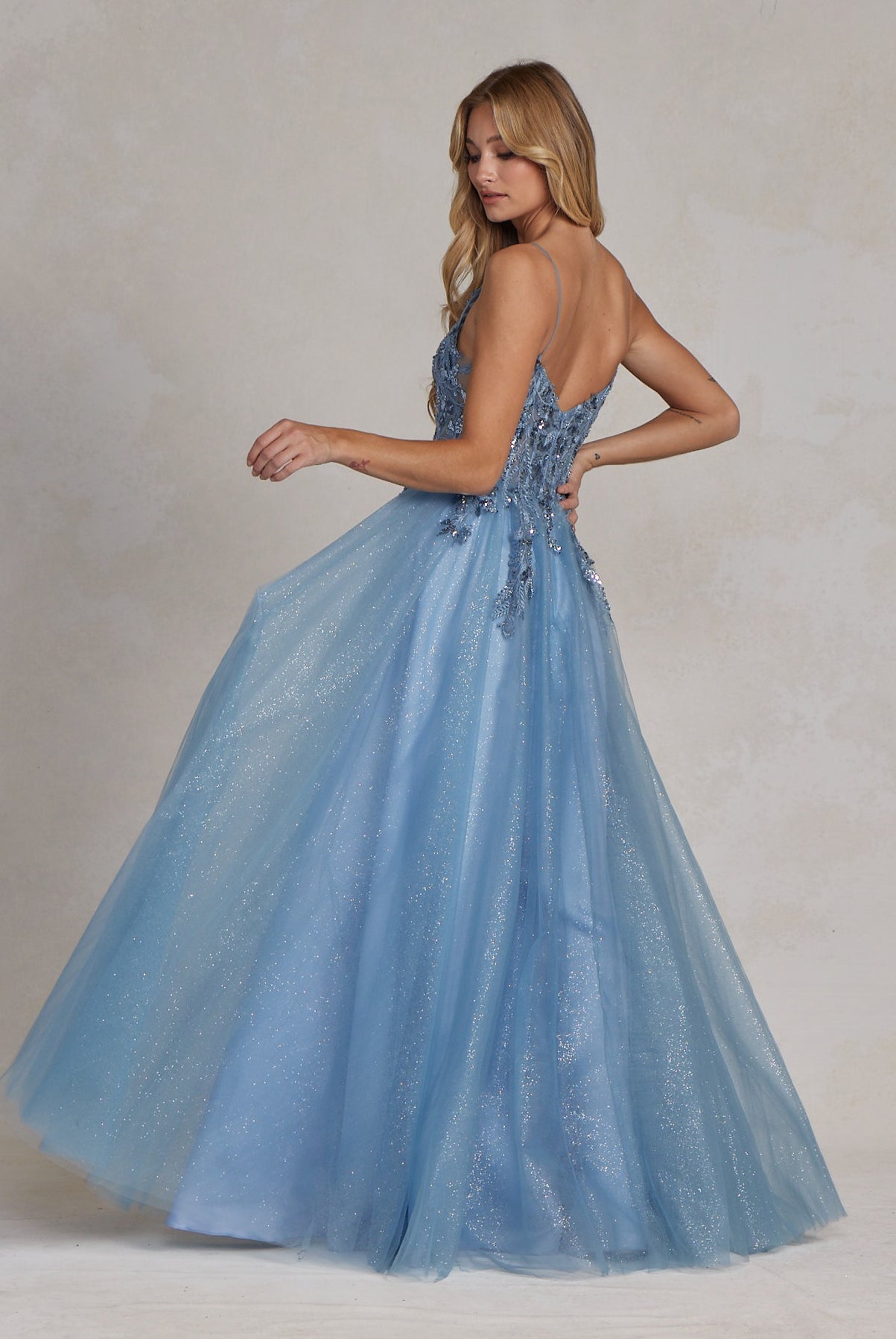 Embroidered Lace Bodice A-Line Spaghetti Straps Long Prom Dress NXE1125-Prom Dress-smcfashion.com