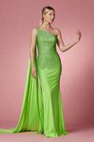One Shoulder High Slit Embellished Jewel Long Prom & Evening Dress NXE1039-Prom Dress-smcfashion.com