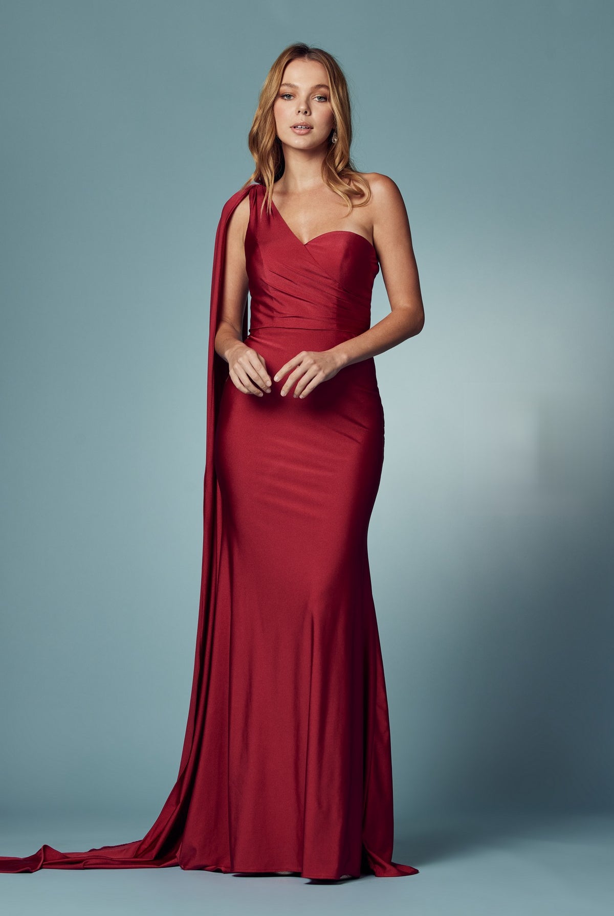 Party Cocktail One Shoulder Drape Sleeve Mermaid Long Evening Dress NXE475-Evening Dress-smcfashion.com