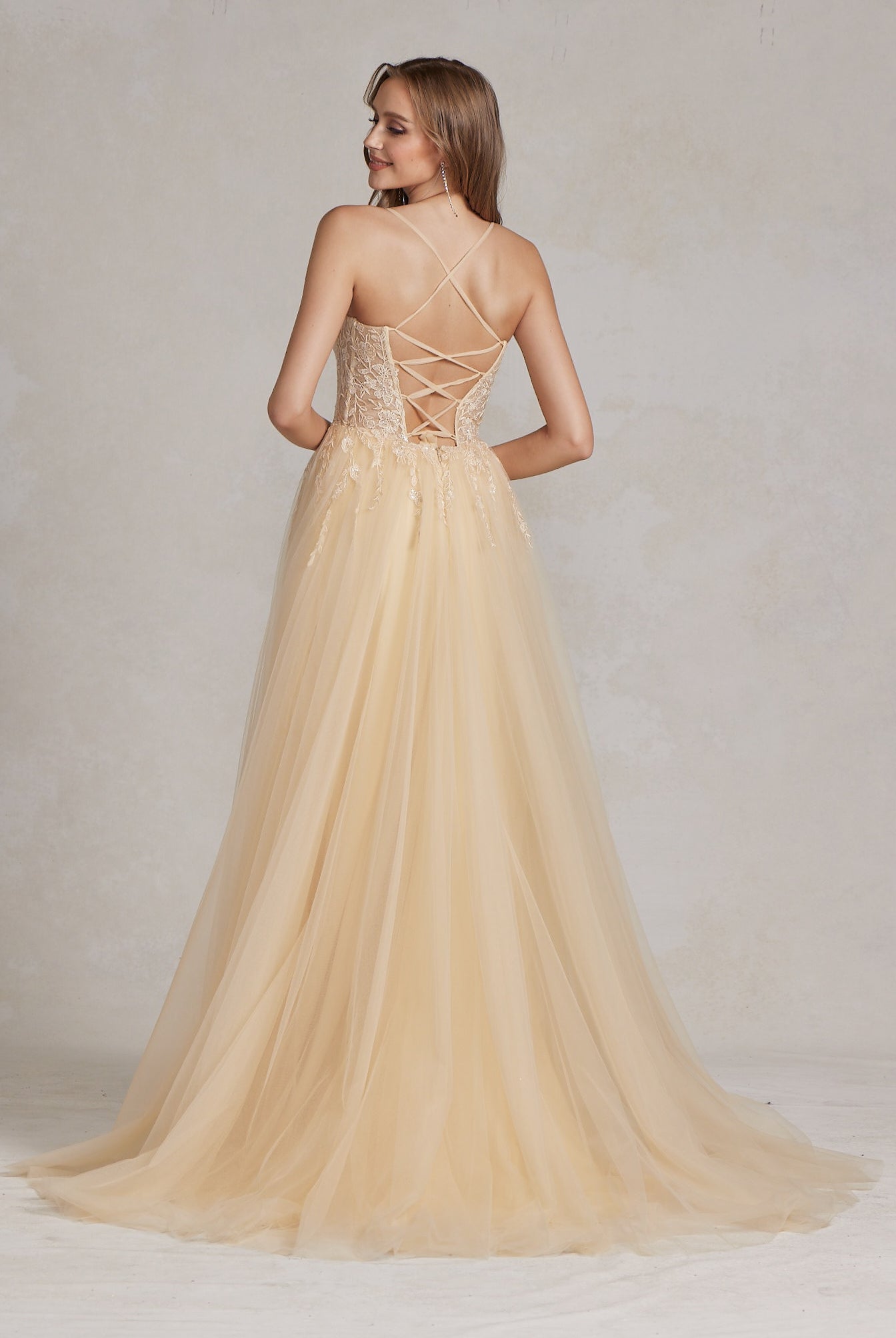 Embroidered Bodice Side Slit Tulle Skirt Long Prom Dress NXJ1089-Prom Dress-smcfashion.com