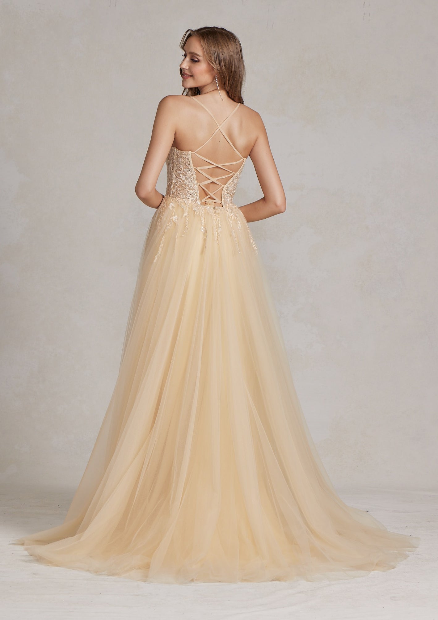 Embroidered Bodice Side Slit Tulle Skirt Long Prom Dress NXJ1089-Prom Dress-smcfashion.com