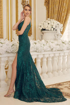 Side Slit Embroidered Lace Bodice Open V-Back Long Prom Dress NXC1100-Prom Dress-smcfashion.com