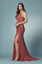 High Slit One Shoulder Long Bridesmaid & Evening Dress NXE1005-Bridesmaid Dress-smcfashion.com