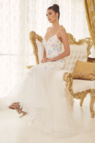 Mermaid Open Criss Cross Back Embroidered Flower Lace Long Prom Dress NXC1117-Prom Dress-smcfashion.com