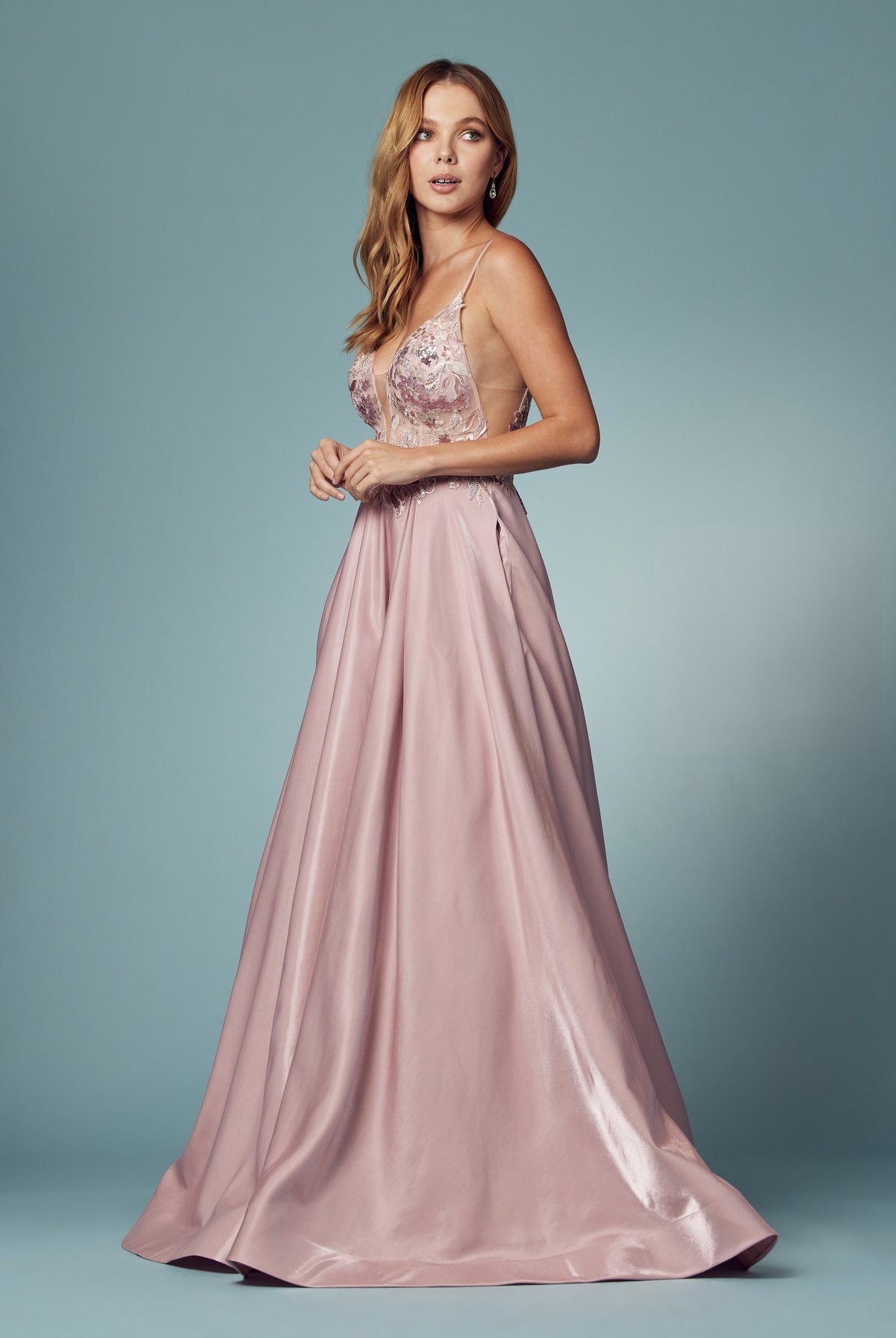 Glitter Embroidered Bodice A-Line Long Prom Dress NXE1004-Prom Dress-smcfashion.com