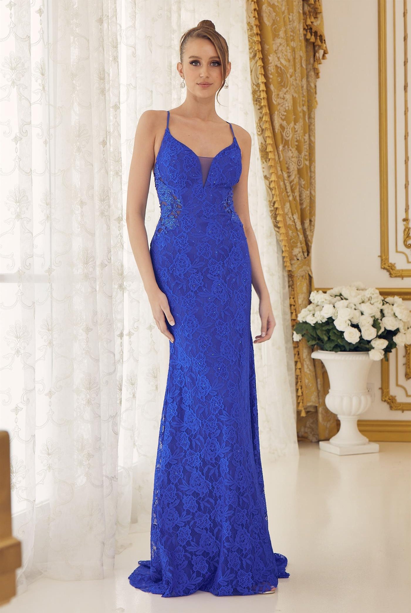 Embroidered Lace Illusion Sweetheart Open Criss Cross Back Long Prom Dress NXE1076-Prom Dress-smcfashion.com