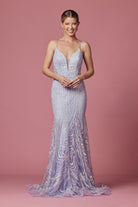 Embroidered Lace Glitter Illusion V-Neck Long Prom & Bridesmaid Dress NXT1010-Prom Dress-smcfashion.com