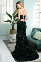 Plunging Neckline Fitted Bodice Velvet Sequince Trumpet Long Prom Dress NXR433-Prom Dress-smcfashion.com