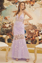 Trumpet Embroidered Flower Lace Deep Illusion V-Neck Long Prom Dress NXC1195-Prom Dress-smcfashion.com