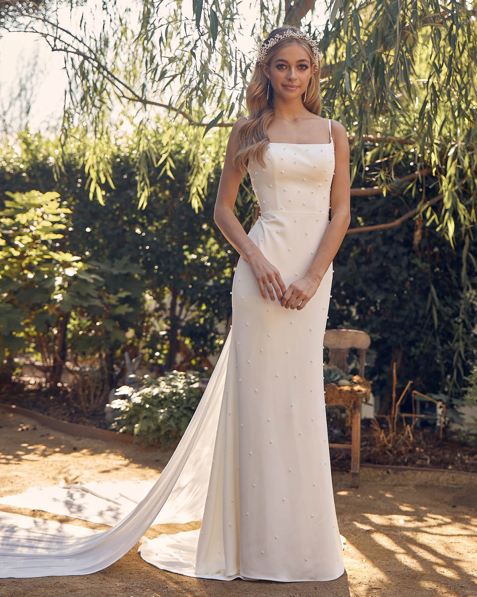 Satin Tail Straight Across Spaghetti Straps Long Wedding Dress NXQW963-Wedding Dress-smcfashion.com