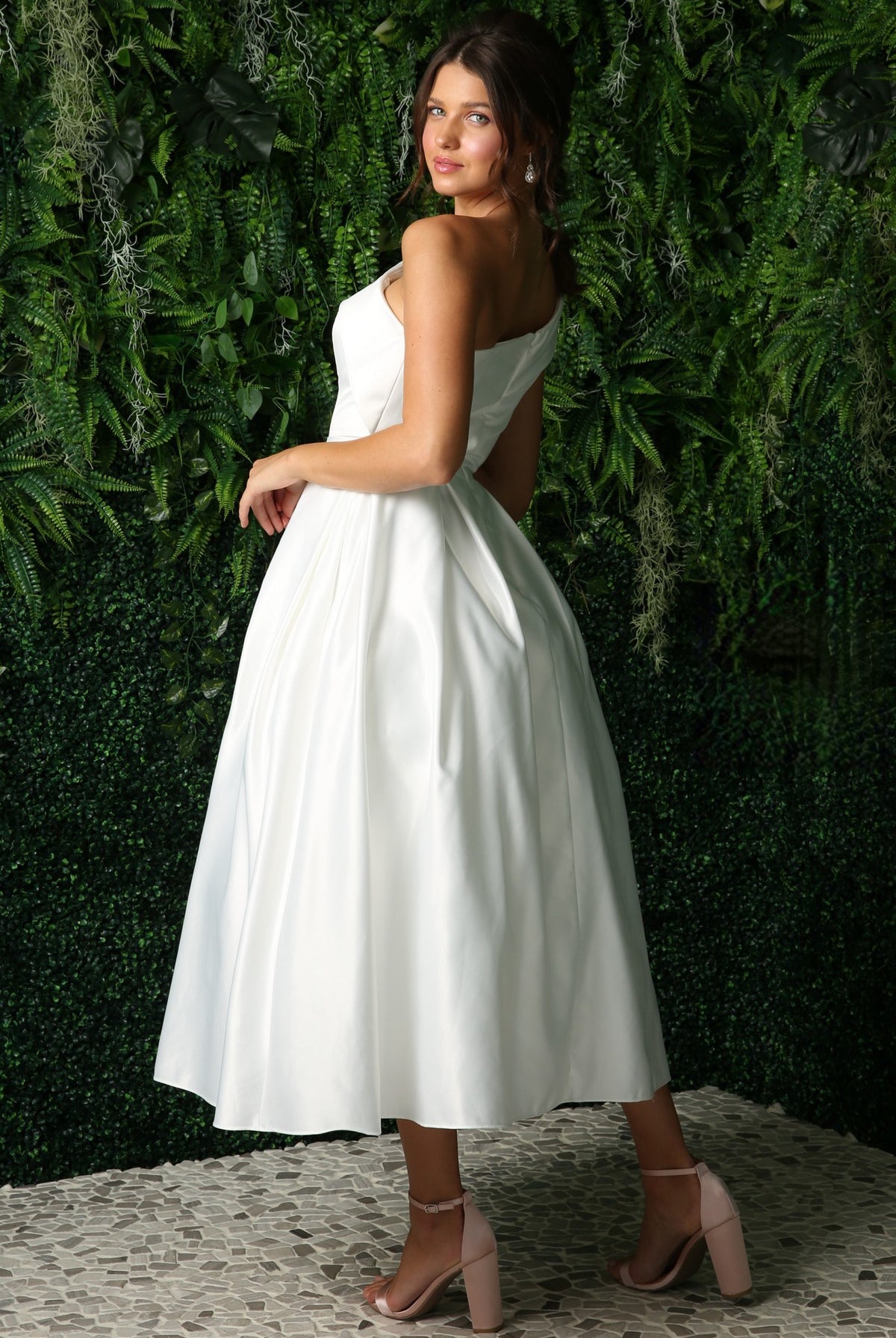 One Shoulder Satin Open Back Midi Evening & Prom Dress NXJE931-Prom Dress-smcfashion.com