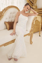 Mermaid Embroidered Sequins One Shoulder Long Evening Dress NXR1204-Evening Dress-smcfashion.com