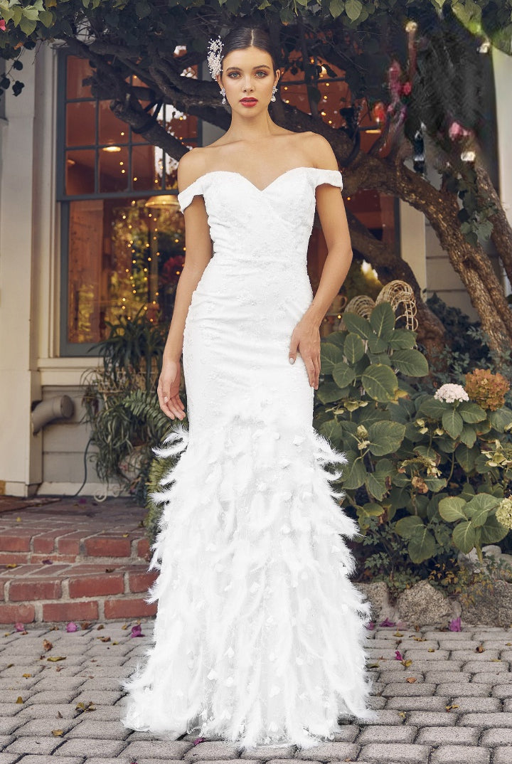 Off Shoulder Ruffled Skirt Sweetheart Long Wedding Dress NXC1106W-Wedding Dress-smcfashion.com