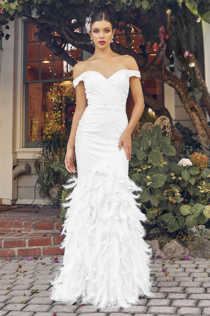 Off Shoulder Ruffled Skirt Sweetheart Long Wedding Dress NXC1106W-Wedding Dress-smcfashion.com