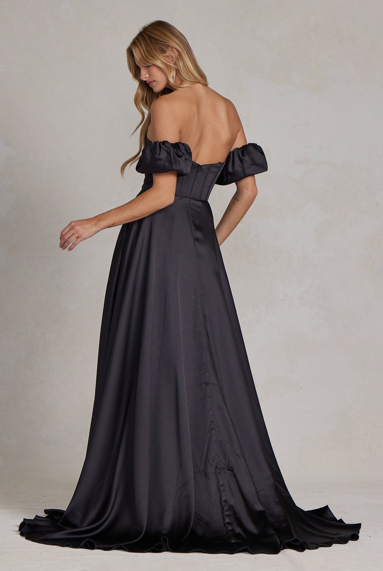 Off Shoulder Sweetheart Satin Side Slit Long Prom Dress NXK1122-Prom Dress-smcfashion.com