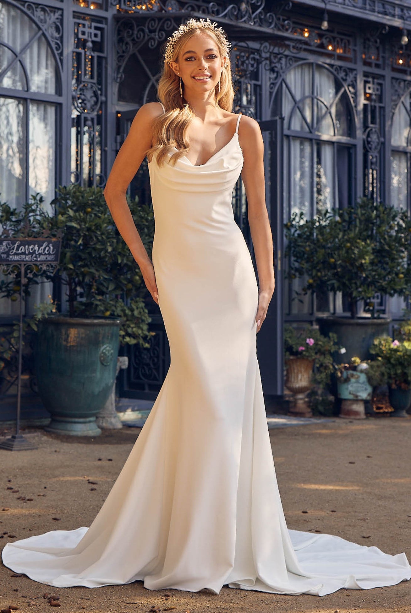 Satin Open Back Mermaid Cowl Neck Long Wedding Dress NXJE954-Wedding Dress-smcfashion.com