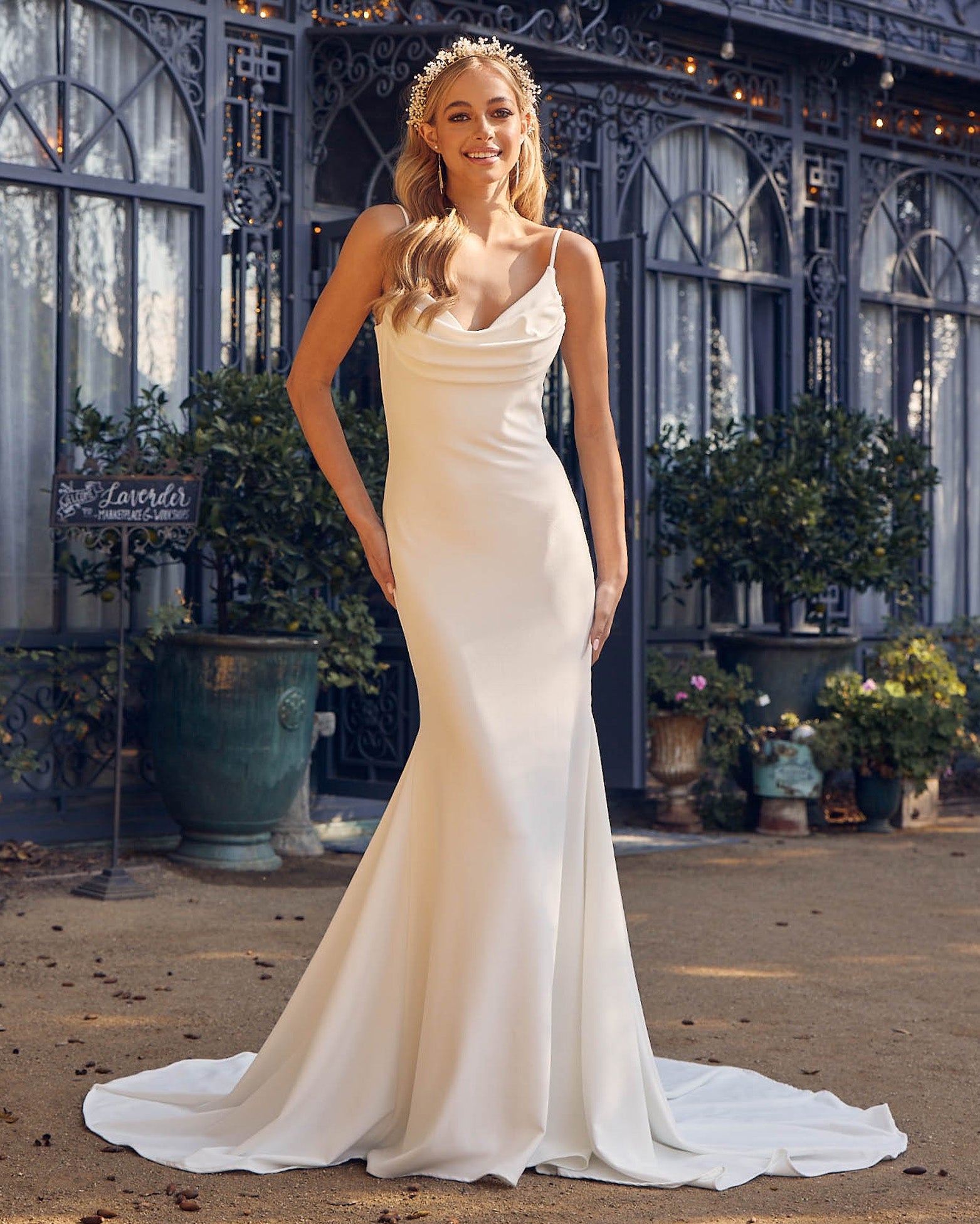 Satin Open Back Mermaid Cowl Neck Long Wedding Dress NXJE954-Wedding Dress-smcfashion.com