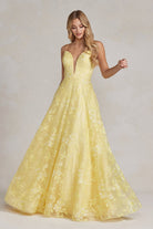 Embroidered Lace A-Line Deep Illusion V-Neck Open Back Long Prom Dress NXE1175-Prom Dress-smcfashion.com