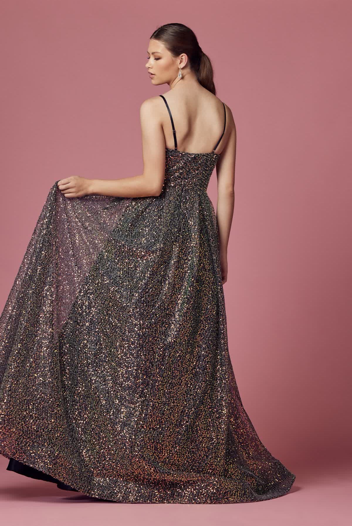 Embellished Sequin Illusion V-Neck A-Line Long Prom Dress NXR1030-Prom Dress-smcfashion.com