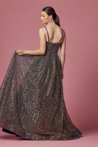 Embellished Sequin Illusion V-Neck A-Line Long Prom Dress NXR1030-Prom Dress-smcfashion.com