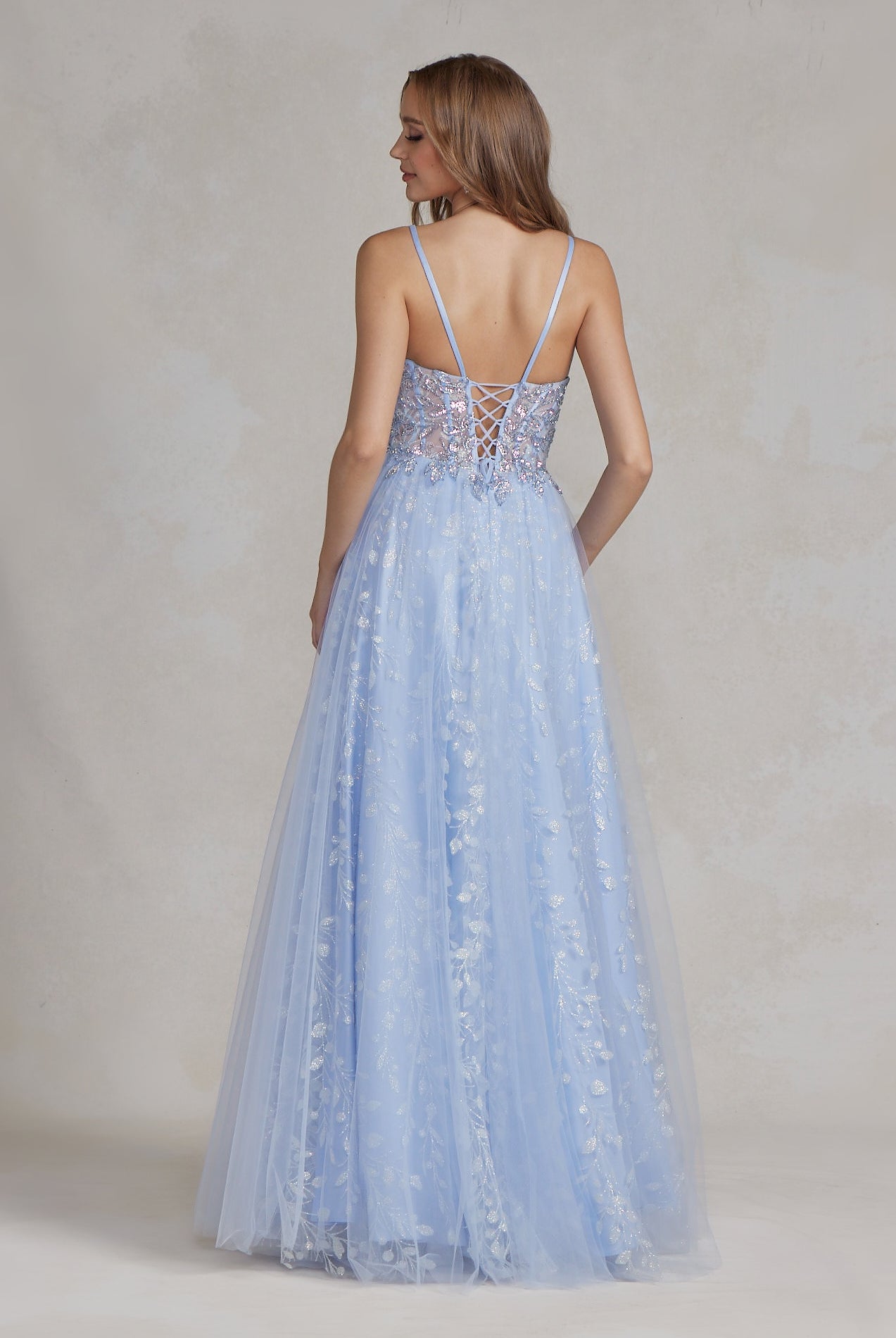 Embroidered Applique Open Corset Back Spaghetti Straps Long Prom Dress NXT1084-Prom Dress-smcfashion.com