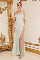 One Shoulder Embroidered Sequins Side Slit Long Prom Dress NXD1158-Prom Dress-smcfashion.com