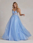 Embroidered Bodice Illusion V-Neck Spaghetti Straps A-Line Long Prom Dress NXT1083-Prom Dress-smcfashion.com