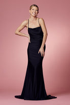 Cowl Neck Open Criss Cross Back Satin Long Prom & Bridesmaid Dress NXE1007-Prom Dress-smcfashion.com