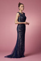 Embroidered Lace Mermaid Long Prom & Mother Of The Bride Dress NXE1006P-Mother of the Bride Dress-smcfashion.com