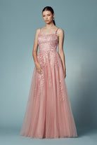 Floral Design Spaghetti Straps Long Bridesmaid & Prom Dress NXC415-Bridesmaid Dress-smcfashion.com