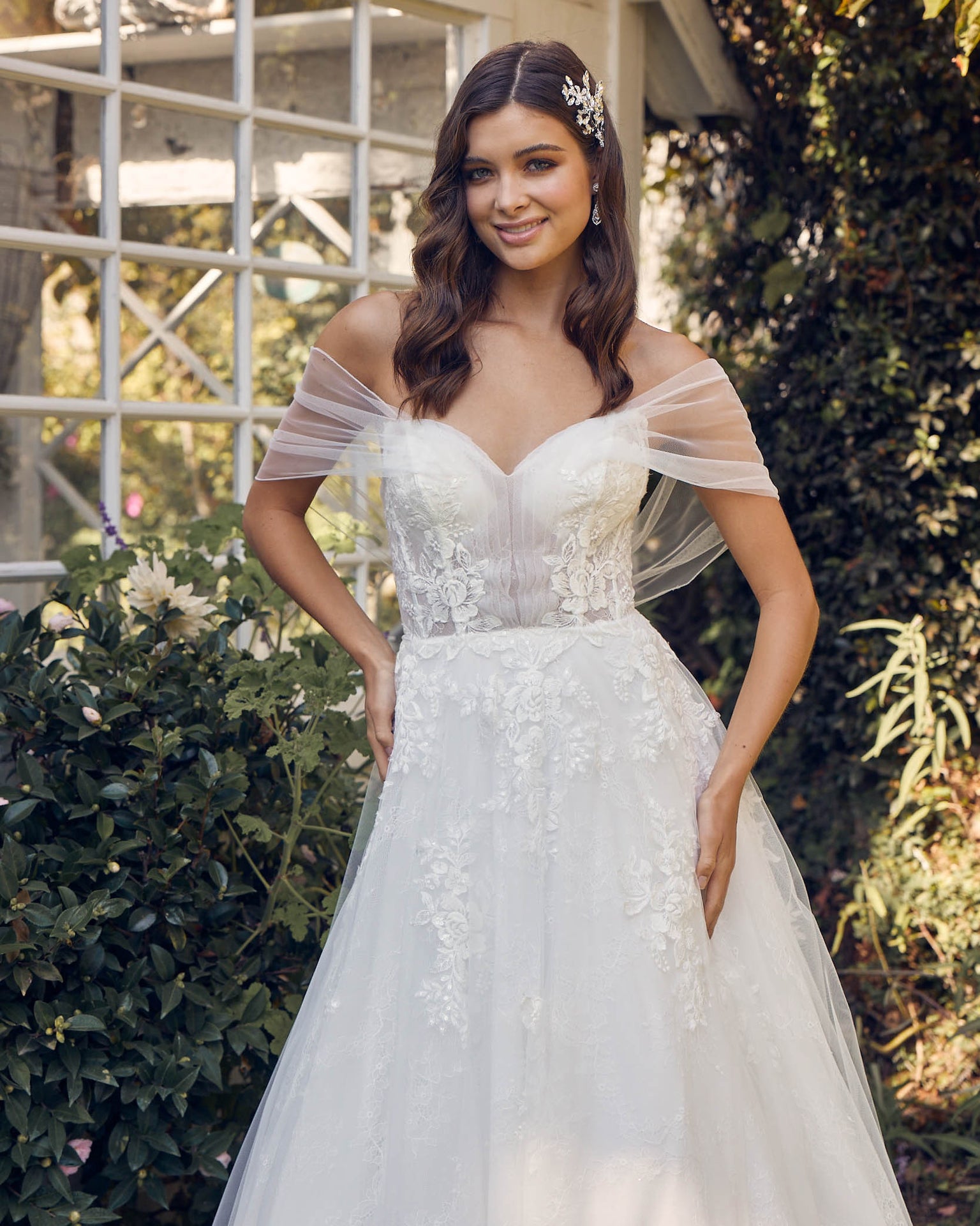 Off Shoulder A-Line Tulle Embroidered Lace Long Wedding Dress NXJE946-Wedding Dress-smcfashion.com