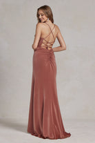 Side Slit Cowl Neck Satin Open Criss Cross Back Long Evening Dress NXE1068-Prom Dress-smcfashion.com