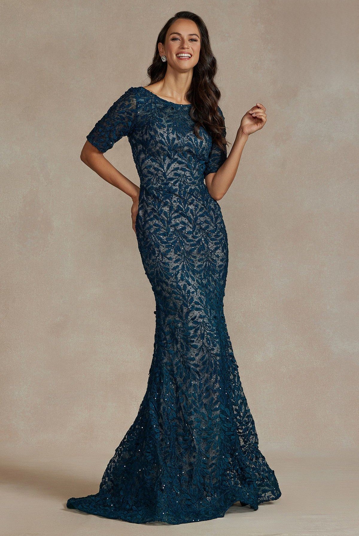 1/2 Sleeves Mermaid Embroidered Lace Long Mother of the Bride Dress NXJQ506-Mother of the Bride Dress-smcfashion.com