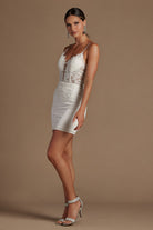 Glitter Embroidered Bodice Deep V-Neck Short Homecoming & Cocktail Dress NXR700-Cocktail Dress-smcfashion.com
