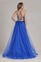 Tulle Skirt Embroidered Lace Open Criss Cross Back Long Prom Dress NXC1113-Prom Dress-smcfashion.com