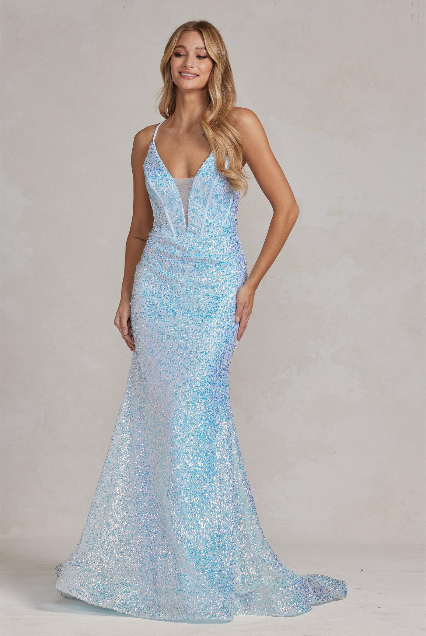 Embroidered Sequins Illusion V-Neck Open Back Mermaid Long Evening Dress NXC1094-Evening Dress-smcfashion.com